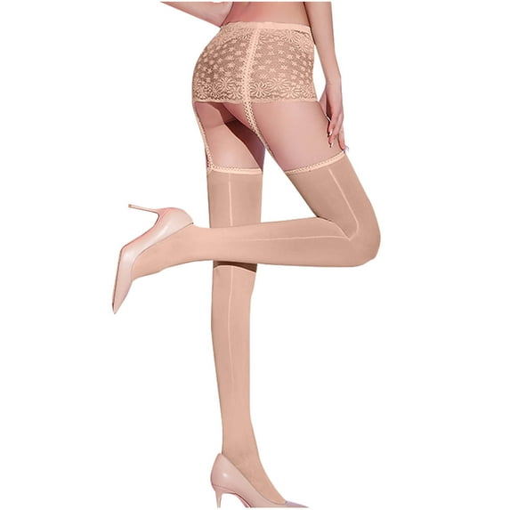 Mgmyaa Women's Lace Bow Tie Suspender Stockings High Elasticity Semi-Opaque Pantyhose Tights