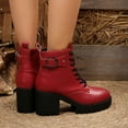 thumbnail image 1 of Mgmyaa Women's Leather Ankle Boots - Round Toe Lace-Up Side Zipper Chunky High Heel Short Booties, 1 of 9