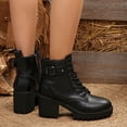 thumbnail image 1 of Mgmyaa Women's Leather Ankle Boots - Round Toe Lace-Up Side Zipper Chunky High Heel Short Booties, 1 of 9