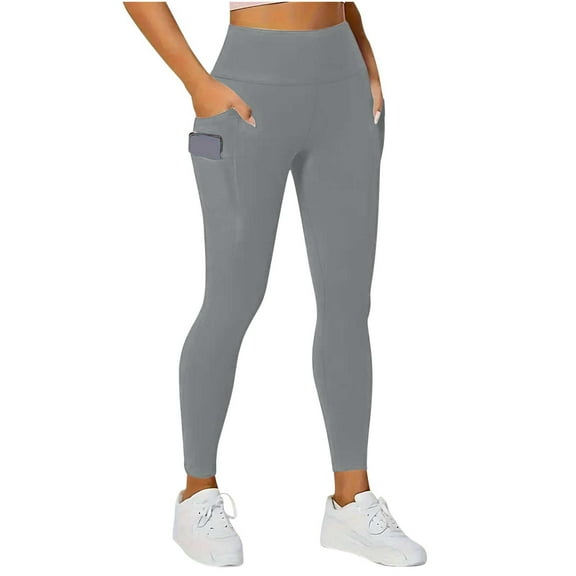 Mgmyaa Women's Leggings with Pockets Tummy Control Workout High Waisted Athletic Running 7/8 Ultra Soft Gym Yoga Ankle Pants, Gray L