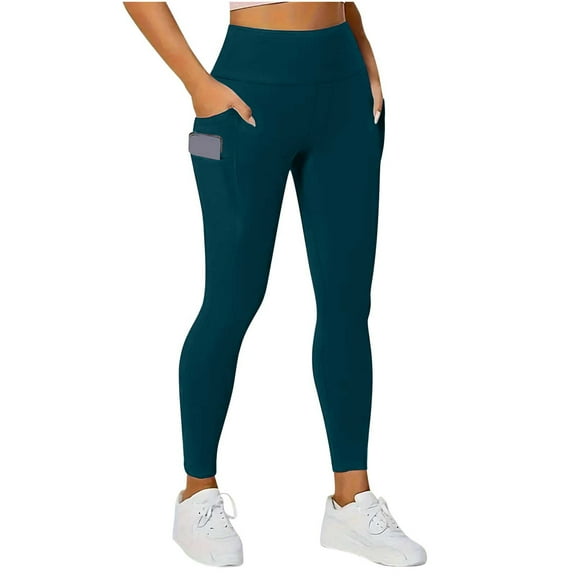 Mgmyaa Women's Leggings with Pockets Tummy Control Workout High Waisted Athletic Running 7/8 Ultra Soft Gym Yoga Ankle Pants, Green M