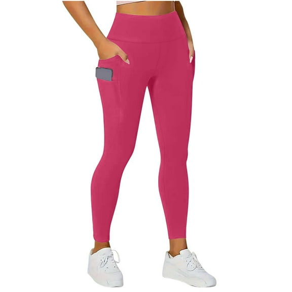 Mgmyaa Women's Leggings with Pockets Tummy Control Workout High Waisted Athletic Running 7/8 Ultra Soft Gym Yoga Ankle Pants, Hot Pink XXL