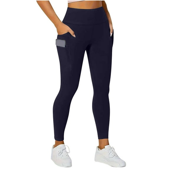 Mgmyaa Women's Leggings with Pockets Tummy Control Workout High Waisted Athletic Running 7/8 Ultra Soft Gym Yoga Ankle Pants, Navy XL