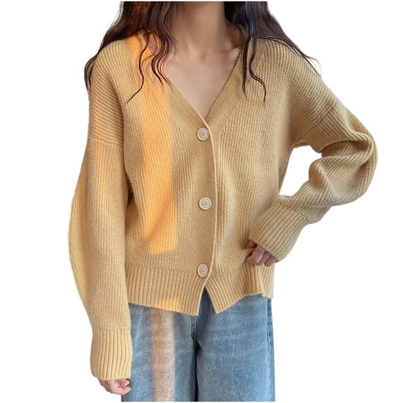 Mgmyaa Women's Lightweight Button Front Cardigan Sweater Casual Long Sleeve Open Front Knit Coat Spring Cover-Up Layer