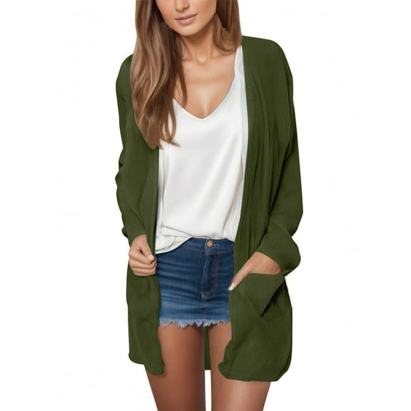 Mgmyaa Women's Lightweight Corduroy Cardigan Jacket Open Front Long Sleeve with Pockets Casual Comfy Fall Spring Outerwear