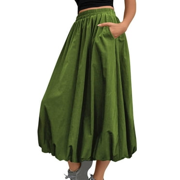 Mgmyaa Women's Long Bubble Skirt Summer High Elastic Waist Maxi Skirt Casual Beach Vocation Skirts
