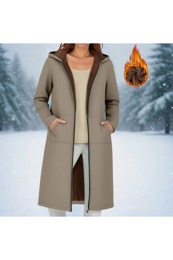 Women's Long Plush Fleece Hooded Jacket Windproof Winter Coat Casual Loose Fit Warm Outerwear Parka Length
