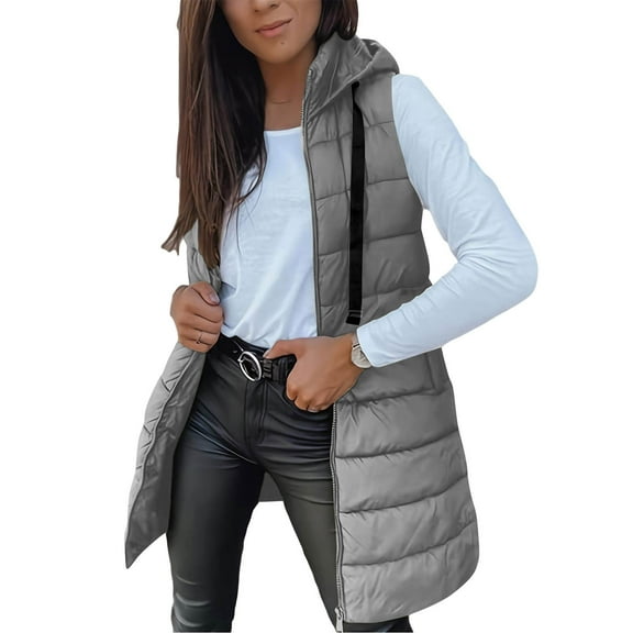 Mgmyaa Women's Long Puffer Vest Sleeveless Stand Collar Winter Coat with Pockets, Quilted Insulated Warm Casual Outerwear