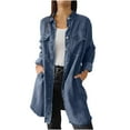 thumbnail image 1 of Mgmyaa Women's Long Washed Denim Shirt Jacket Casual Oversized Chore Coat Button Down Loose Fit Street Style Cover, 1 of 6