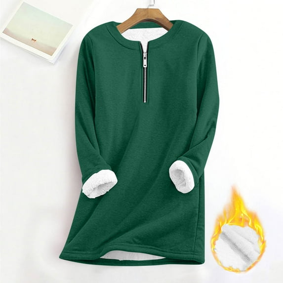 Mgmyaa Women's Loose Fleece Half Zip Jacket Round Neck Long Sleeve Thickened Warm Top with Pockets Pullover Jackets