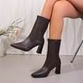 thumbnail image 1 of Mgmyaa Women's Mid Calf Boots Fashionable Winter Pointy Toe Straight Shaft Low Block Heel Booties, 1 of 9