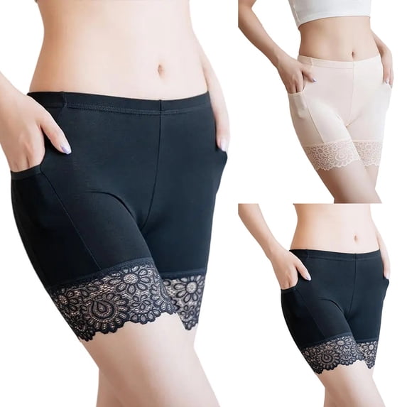 Mgmyaa Women's Mid Waist Boxer Briefs with Pockets Lace Trim Stretch Cotton Underwear