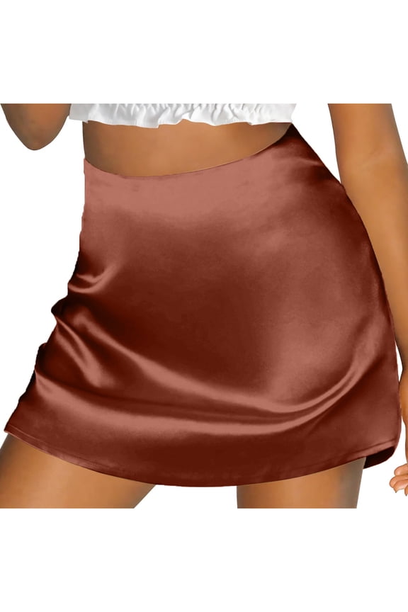 Women's Mini A-line Skirt Half Length Skirt High Waisted Zipper Satin Face with Inner Lining Mini Skirt