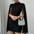 thumbnail image 1 of Mgmyaa Women's Mock Neck Bodycon Dress Cape Sleeve Sheer Sequin Mini Dresses for Night Out and Party, 1 of 8