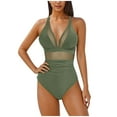 thumbnail image 1 of Mgmyaa Women's One Piece Swimsuit Tummy Control V Neck Backless Strap Mesh Bathing Suits Army Green L, 1 of 6