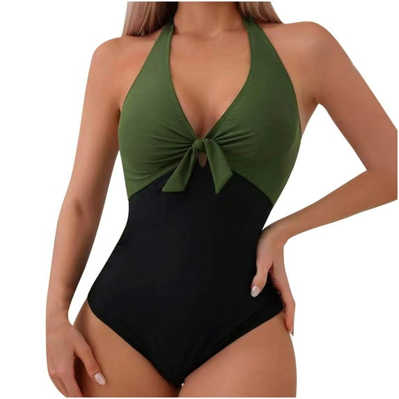Mgmyaa Women's One Piece Swimsuits Tummy Control Bathing Suits with Push-Up Padded Slimming V Neck Swimwear Beachwear Green S