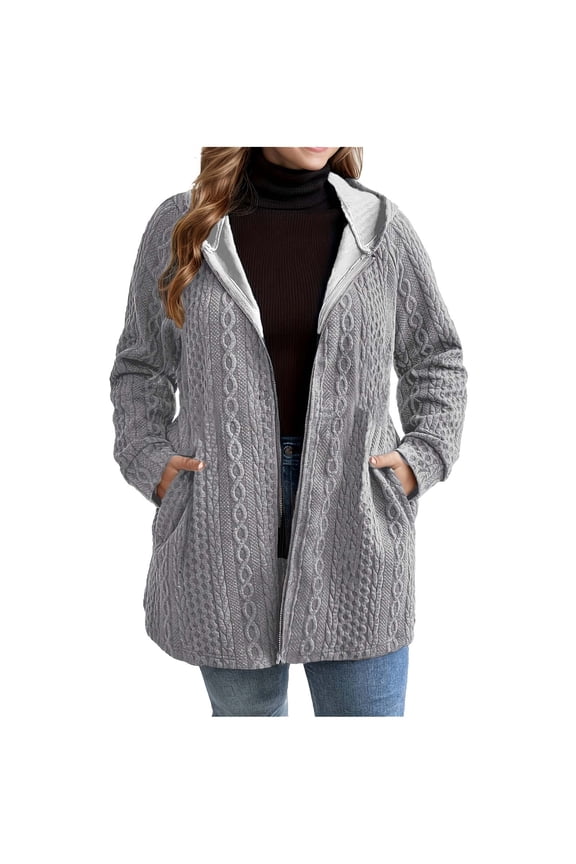 Women's Oversized Casual Long Sleeve Hooded Jacket with Wave Pattern Pockets and Full Zip Front for Daily Outdoor Wear and Sports Activities