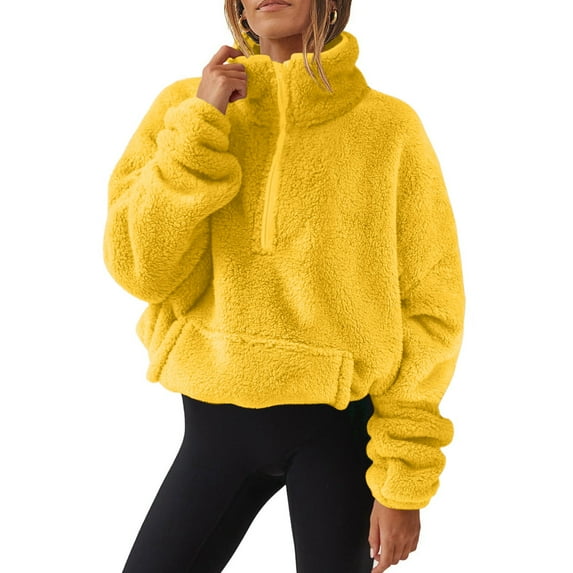 Mgmyaa Women's Oversized Fleece Sweatshirt Pullover Half Zip Long Sleeve Soft Warm Long Sleeve Winter Clothes with Pockets