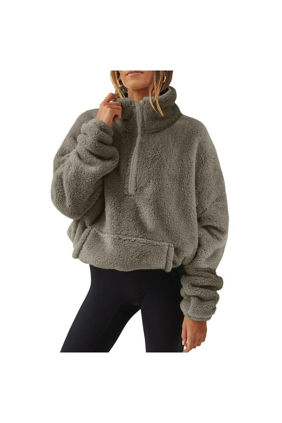 Women's Oversized Fleece Sweatshirt Pullover Half Zip Long Sleeve Soft Warm Long Sleeve Winter Clothes with Pockets