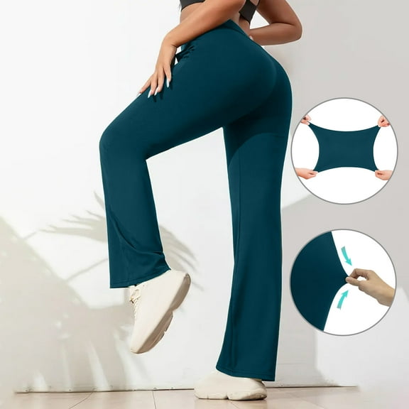 Mgmyaa Women's Pants Loose High Waist Seamless Waistband Wide Leg Pants Workout Yoga Gym Trousers with Pockets