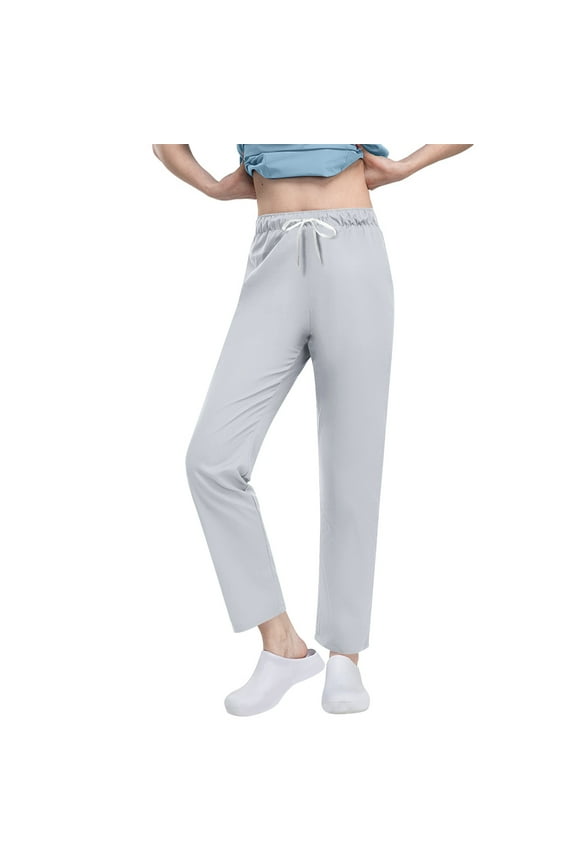 Women's Pants Solid Color Elastic Drawstring Waist Long Pants Dry Cleaning Hand Clothes Nurse Clothes