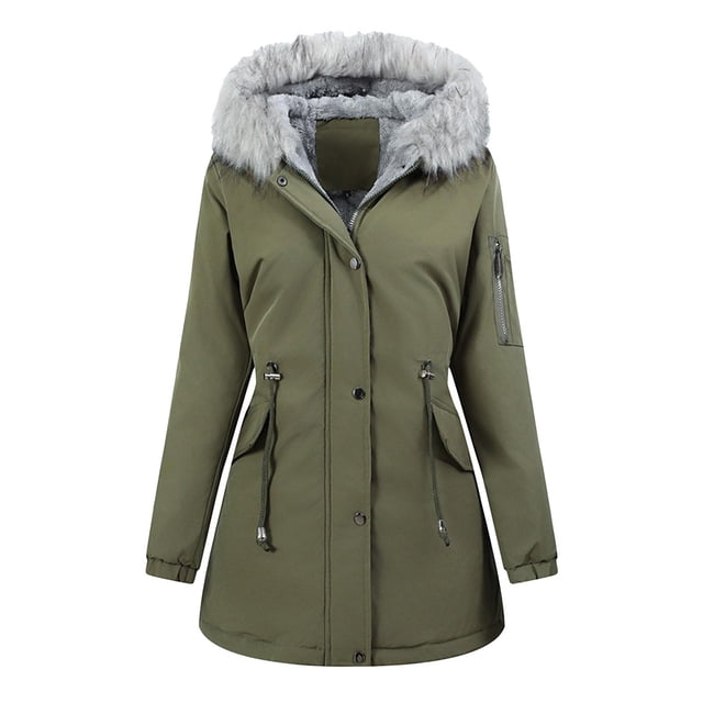 Mgmyaa Women's Parka Jacket Winter Long Sleeve Waist Bandage and Zipper Front Hooded Puffer Coat