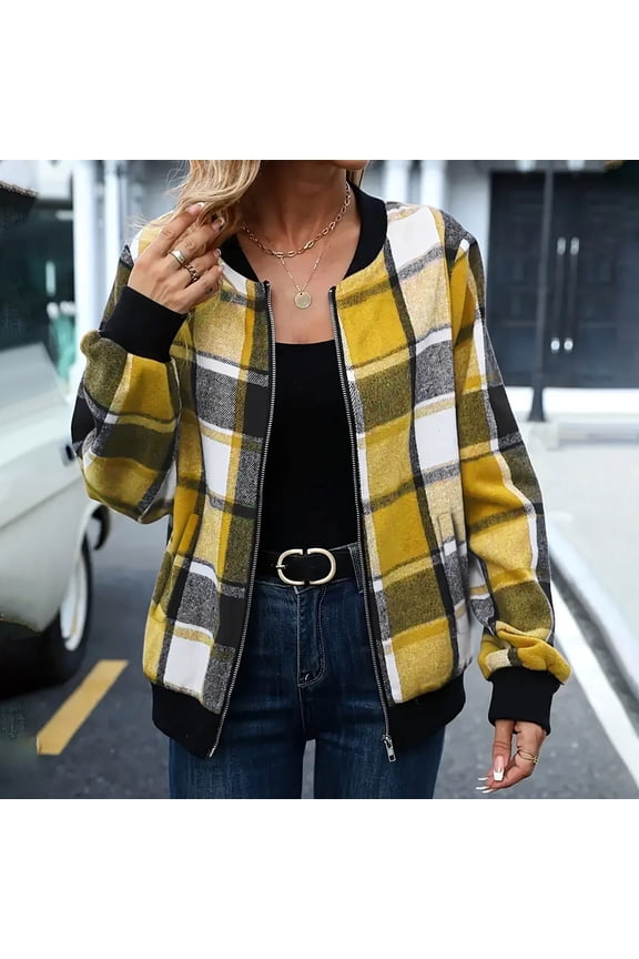 Women's Plaid Flannel Shacket Long Sleeve Open Front Cardigan with Pockets Casual Loose Fit Buttonless Jacket Top Layer