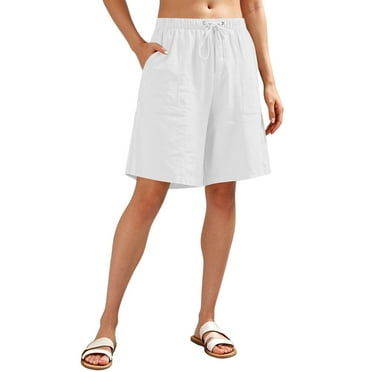 Mgmyaa Women's Plus Size Bermuda Shorts Casual Knit Drawstring Knee Length Walking Shorts with Pockets