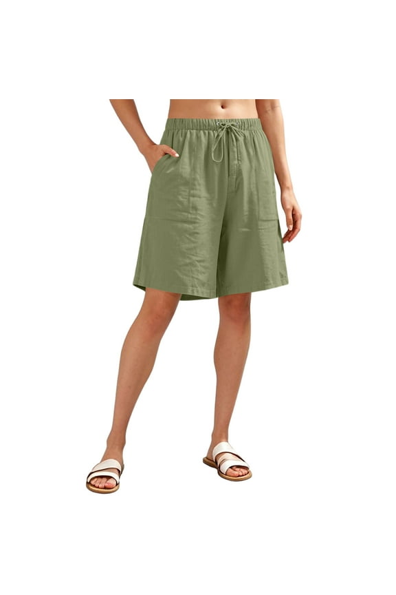 Women's Plus Size Bermuda Shorts Casual Knit Drawstring Knee Length Walking Shorts with Pockets