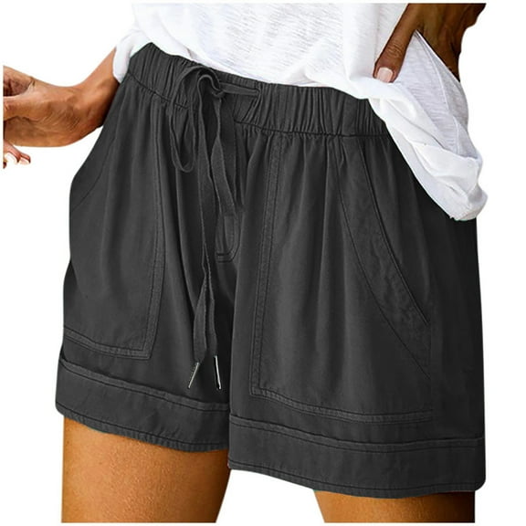 Mgmyaa Women's Plus Size Casual Shorts Drawstring Elastic Waist Beach Shorts Vacation Trendy 2025 Summer Clothes with Pockets