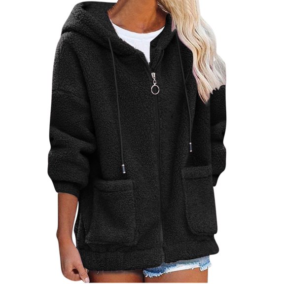 Mgmyaa Women's Plus Size Fleece-Lined Hooded Jacket Winter Thermal Long Sleeve Casual Zip Up Outwear