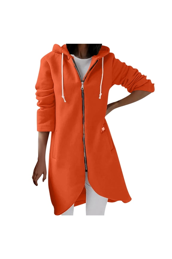Women's Plus Size Hooded Long Jacket Zip Up Long Sleeve High-Low Casual Outerwear Pocket Jacket