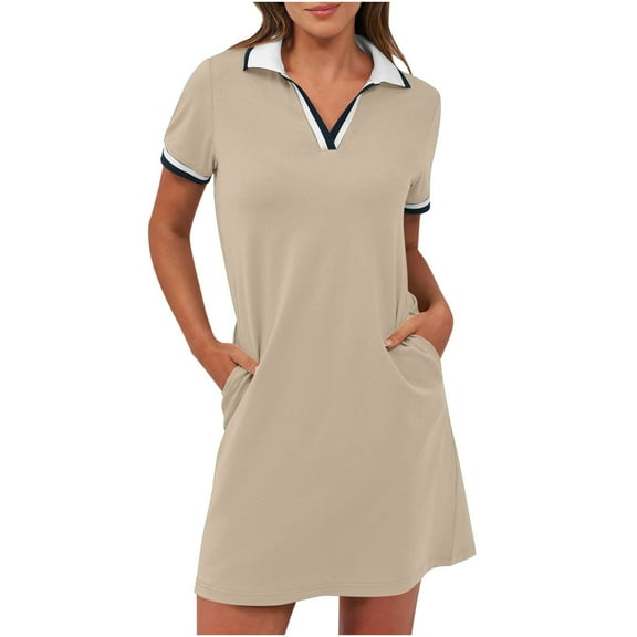 Mgmyaa Women's T-Shirt Dress Short Sleeve V Neck Casual Summer Tennis Golf Mini Shirt Dress with Pockets
