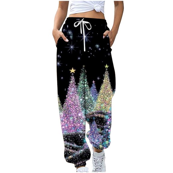 Mgmyaa Women's Printed Joggers Sweatpants Drawstring Elastic Waist Loose Fit Lounge Sports Casual Pants with Pockets