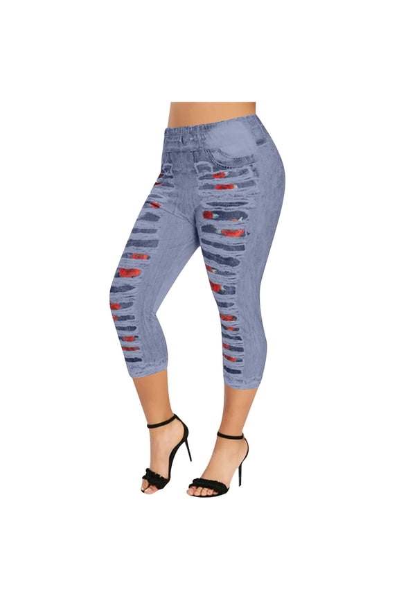Women's Printed Yoga Capris Adjustable Waist Stretchable 7/8 Length
