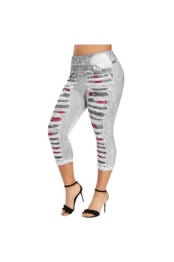 Women's Printed Yoga Capris Adjustable Waist Stretchable 7/8 Length