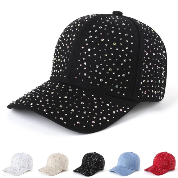 Mgmyaa Women's Rhinestone Studded Baseball Cap Adjustable Sun Hat Bling Sparkle Design Summer Outdoor Casual Daily Wear Breathable Fashionable Headwear for Travel
