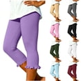 thumbnail image 1 of Mgmyaa Women's Ruffle Hem Capri Leggings High Waisted with Pockets 4-Way Stretch Summer Yoga Pants for Active, 1 of 9