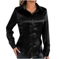 thumbnail image 1 of Mgmyaa Women's Satin Button Down Shirt Turndown Collar Long Sleeve Work Office Tops Blouse, 1 of 5