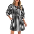 thumbnail image 1 of Mgmyaa Women's Shirt Dress 3/4 Sleeve Tie Neck Mini Dress Summer Casual Bow Striped Loose Flowy Beach Dresses, 1 of 5