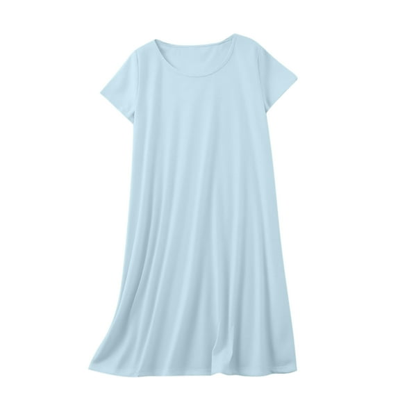 Mgmyaa Women's Sleepshirts Solid Color Round Neck Short Sleeve Nightgowns Short Nightdress Loungewear