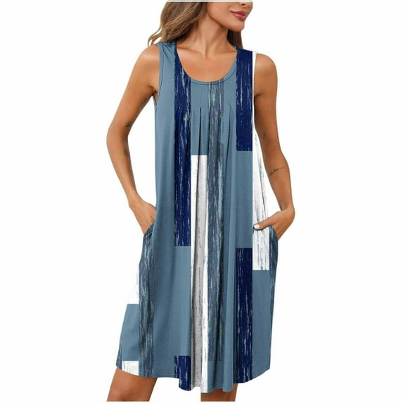 Mgmyaa Women's Sleeveless Sleep Dress Pleated Nightshirt Print Lounge Nightgown Round Neck Chemise Comfortable Home Wear Short Nightdress