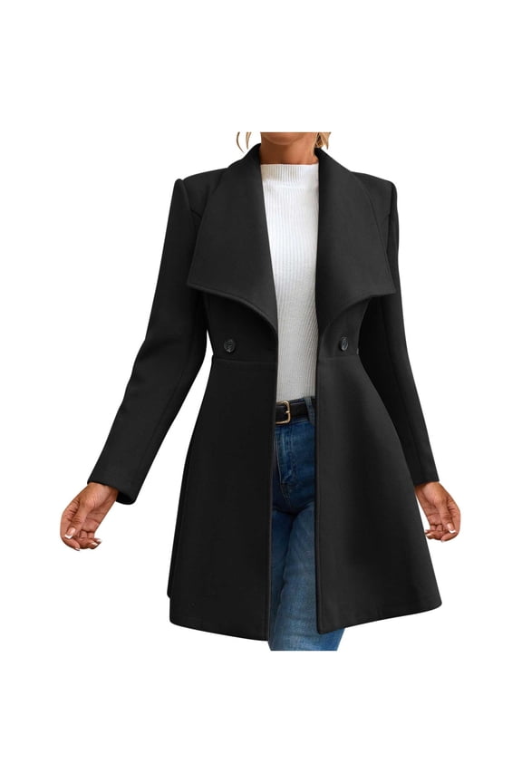 Women's Slim Fit Wool Blend Lapel Coat Long Tailored Fall Winter Fashion Trench Office Jacket Outerwear Blazer