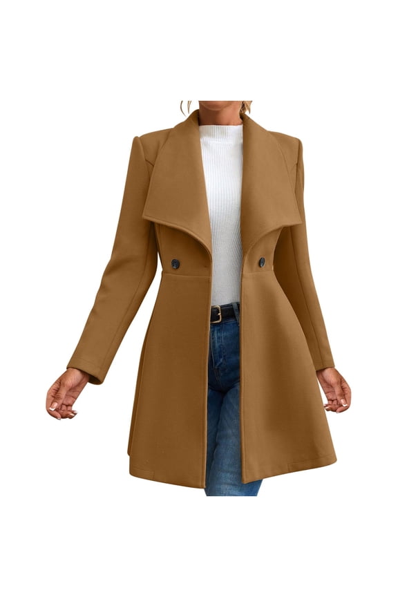 Women's Slim Fit Wool Blend Lapel Coat Long Tailored Fall Winter Fashion Trench Office Jacket Outerwear Blazer