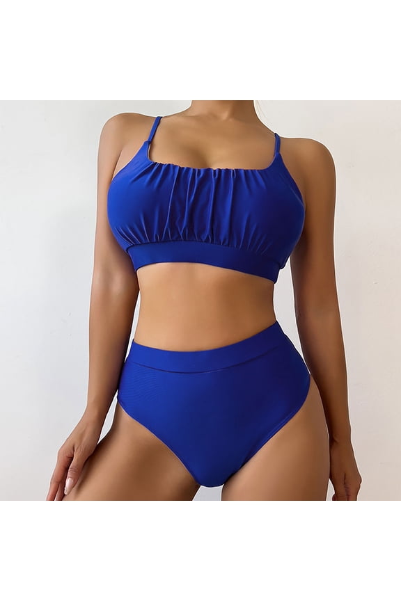 Women's Soft Cup Bikini Set Two Piece Swimsuit with Standard Straps Crew Neck Solid Pattern Quick Dry Nylon Spandex for Beach
