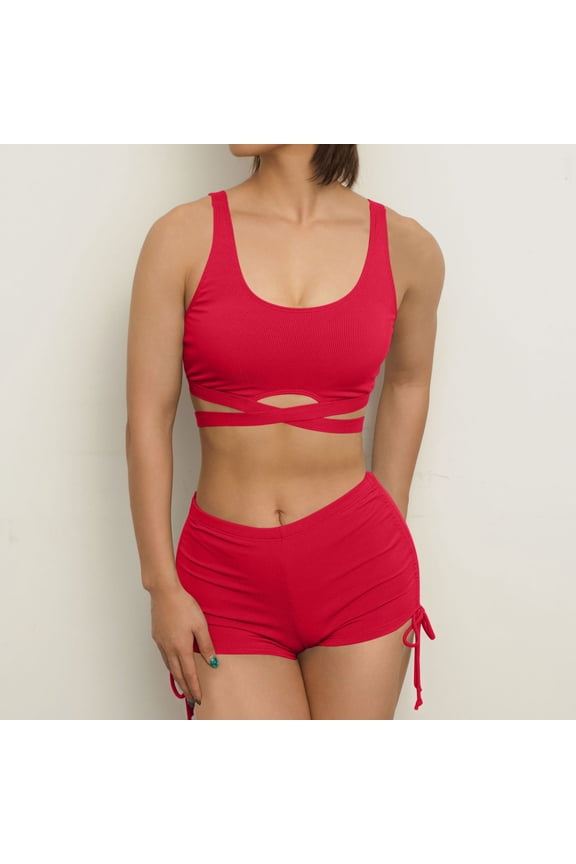 Women's Soft Cup Bikini Set Two Piece Swimsuit with Standard Straps Scoop Neck Solid Pattern Quick Dry Nylon Spandex for Vacation