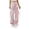 thumbnail image 1 of Mgmyaa Women's Soft Lightweight Nylon Straight-Leg Cargo Full Length Pants with Drawstring Mid Waist Adjustable Waist Active Fit Trousers for Sports Hiking Gym, 1 of 7