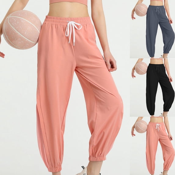 Mgmyaa Women's Soft Polyester Mesh Jogger Full Pants with Drawstring Mid Waist Adjustable Waist Dry-Fit Active Fit for Yoga Running Daily