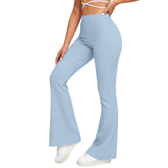 Mgmyaa Women's Soft Stretchy Polyester Spandex Flare-Leg Girlfriend Full Pants with Pull-On Mid Waist Moisture-Wicking Stretchable Active Fit Yoga Trousers for Sports Pilates Workout Daily