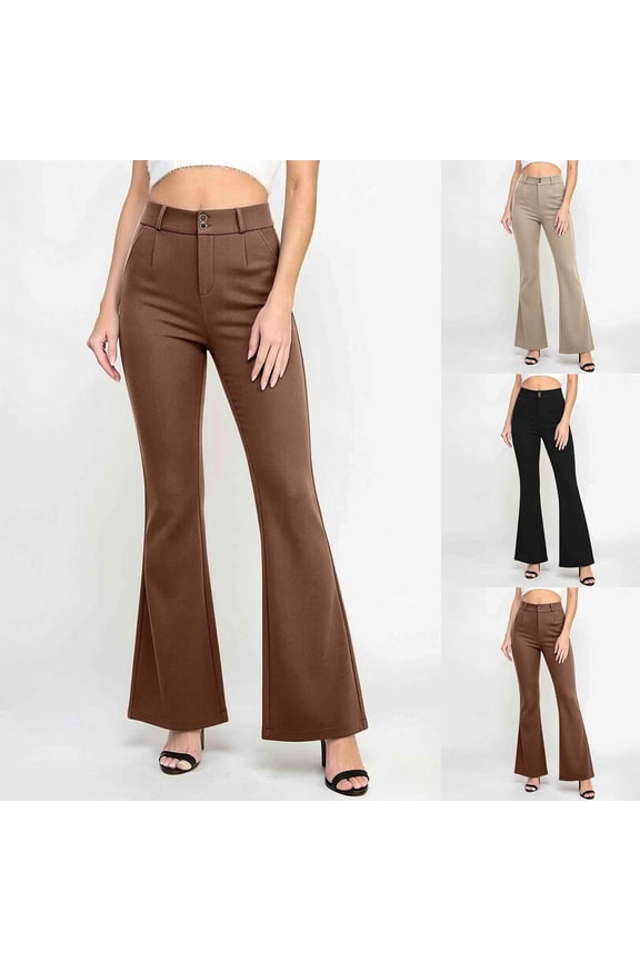Women's Soft Stretchy Viscose Blend Slim Bootcut Girlfriend Full Pants with Zipper Mid Waist Exterior Pocket Relaxed Fit Suit Trousers for Everyday Daily Shopping Work